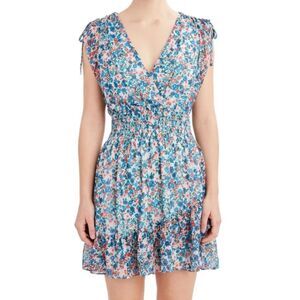 BCBG Paris Cinched Waist Ruffle Dress XL Floral Spring Sundress Summer Curvy